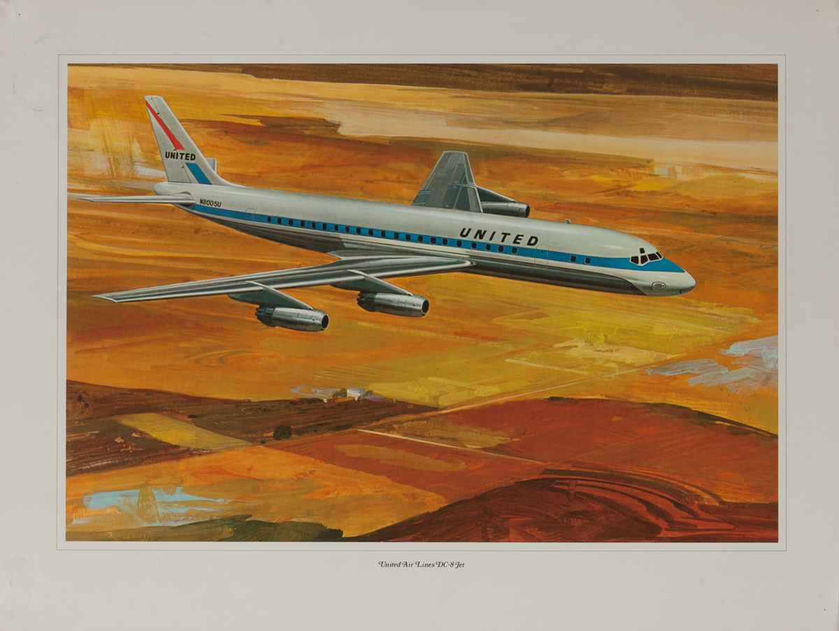 United Air Lines DC-8 Jet Original Travel Poster