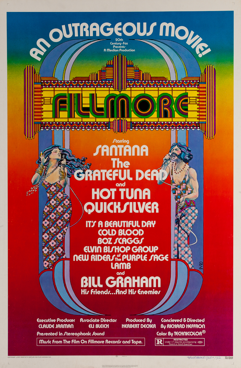 Fillmore an Outrageous Movie! Starring Santana, The Grateful Dead and Hot Tuna Quicksilver, Original 1 Sheet Movie Poster