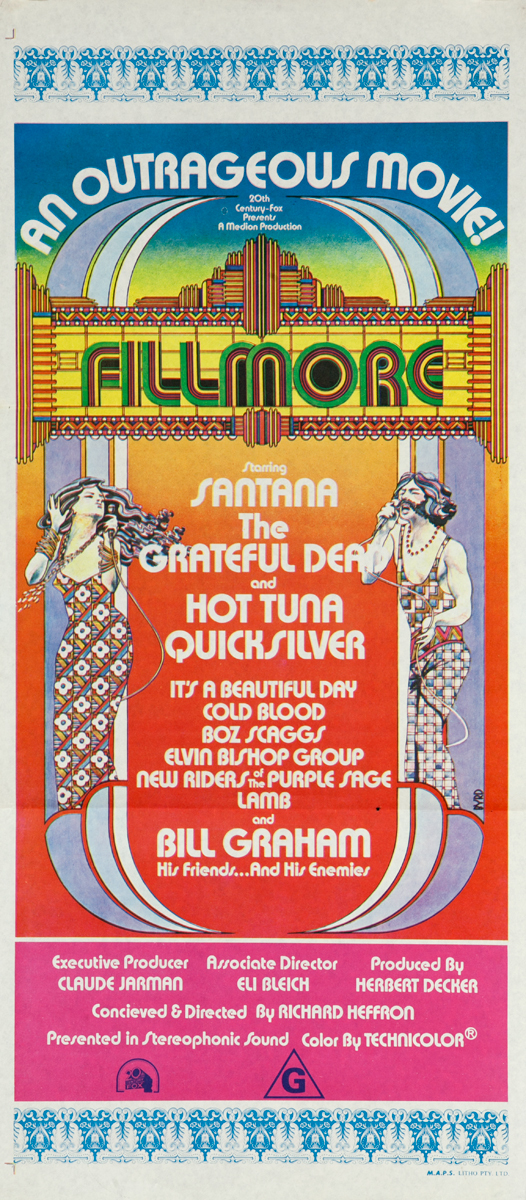 Fillmore an Outrageous Movie! Starring Santana, The Grateful Dead and Hot Tuna Quicksilver, Original Insert Movie Poster