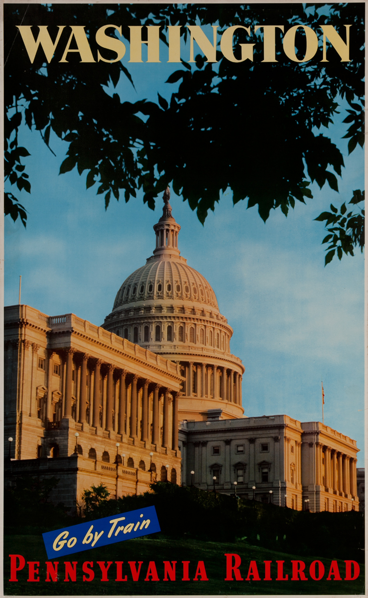 Washington Go by Train, Pennsylvania Railroad Original Travel Poster, Capitol Building photo