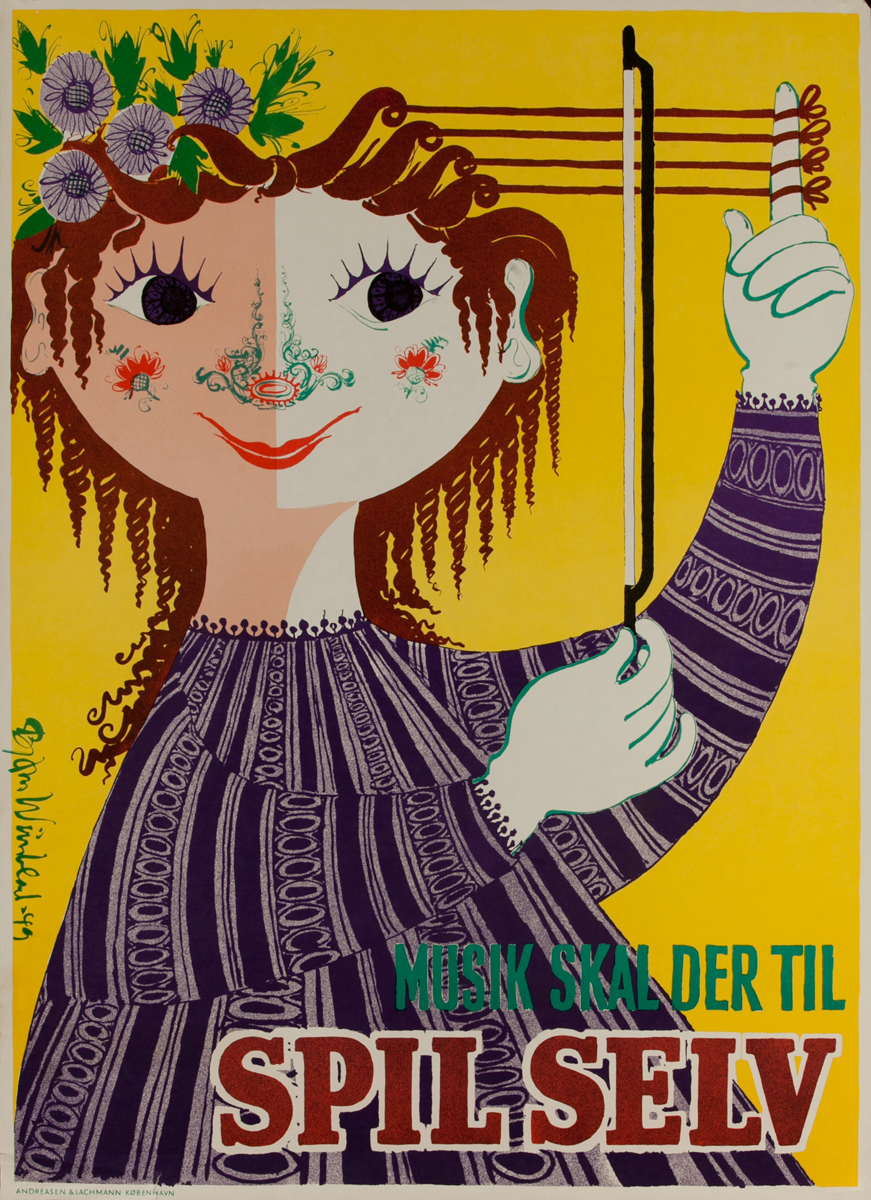 Spil Selv Musik Skal Der Til, Original Danish Poster, Girl With Violin Hair