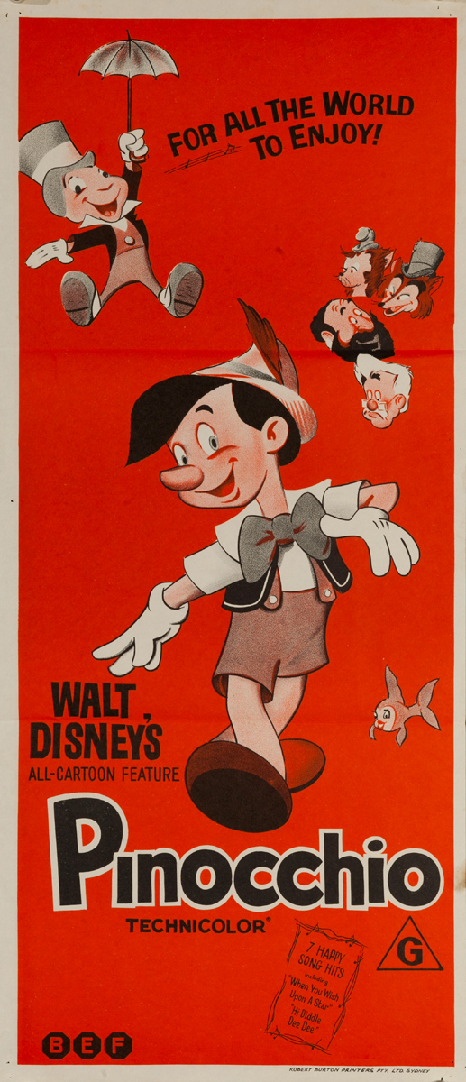 Pinocchio Original Australian Insert Movie Poster