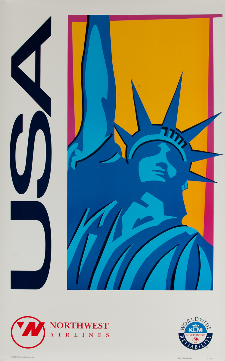 USA Northwest Orient Airlines Original Travel Poster Statue of Liberty
