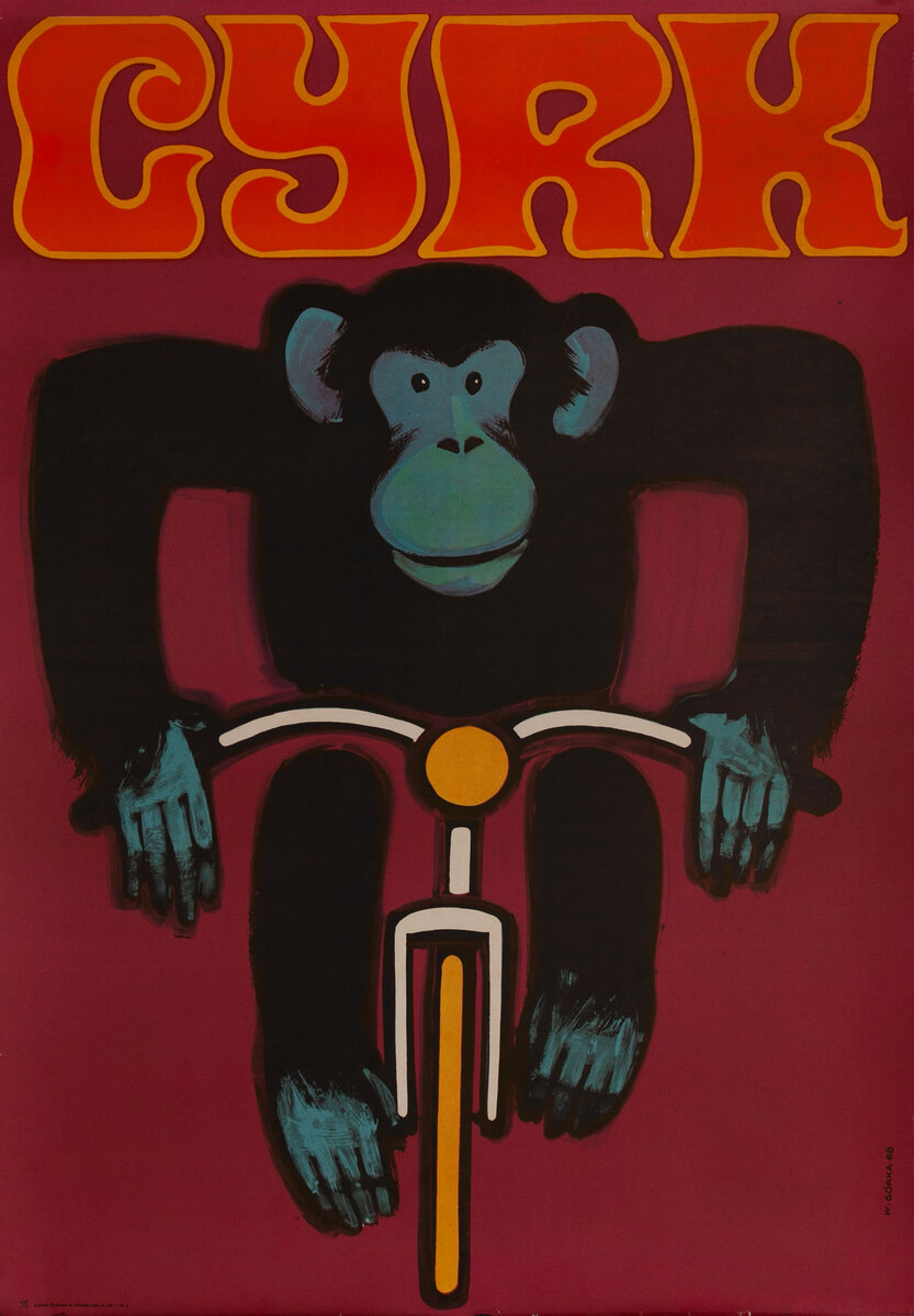 Cyrk Polish Circus Poster Monkey on Bicycle