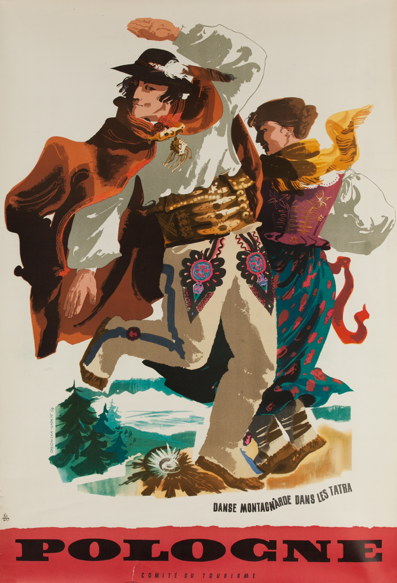 Dancing in the Tatra Mountains, Original Polish Travel Poster, Danse Montagnarde dans les Tatra
