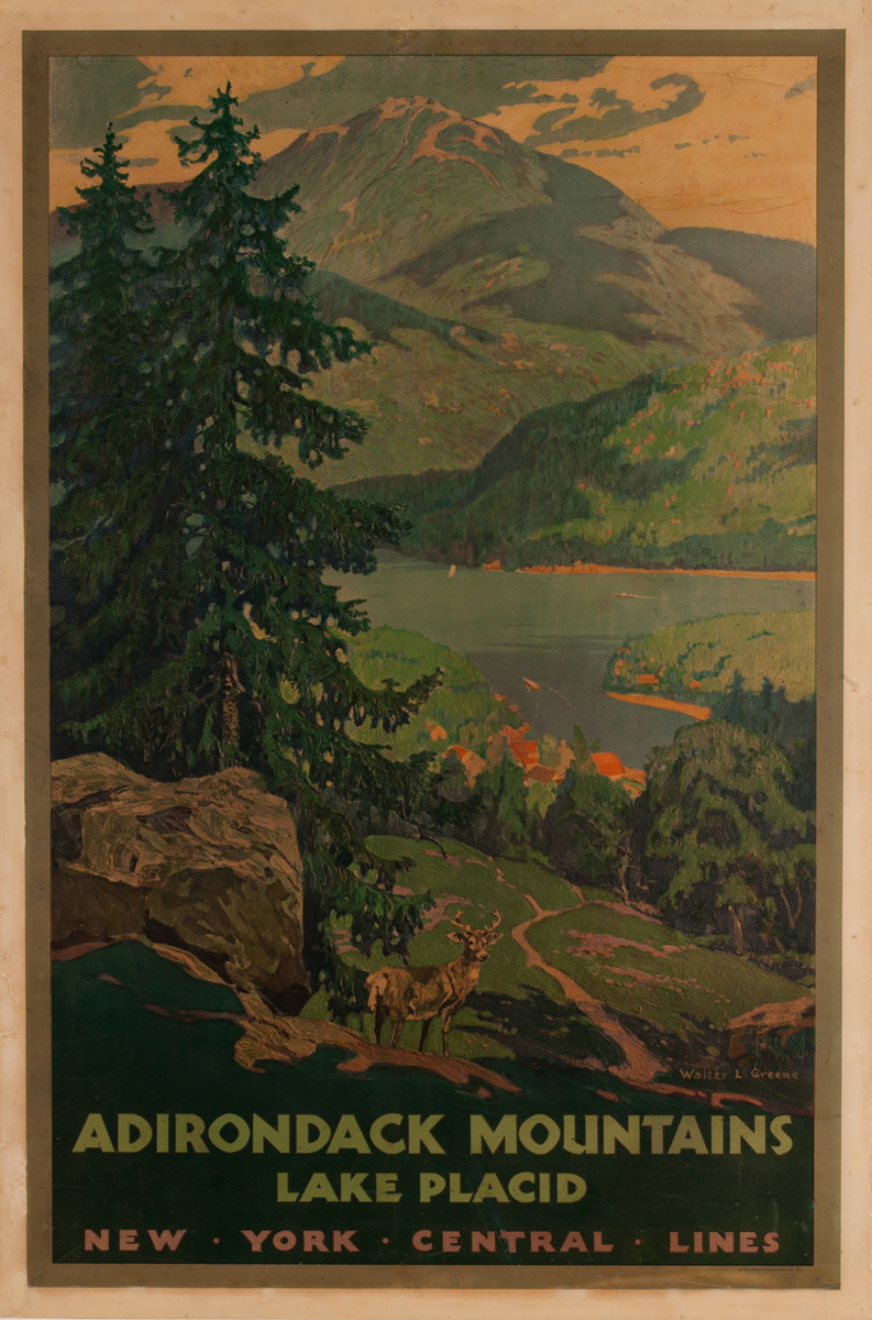 Adirondack Mountains Lake Placid, Original New York Central Lines Rail Poster