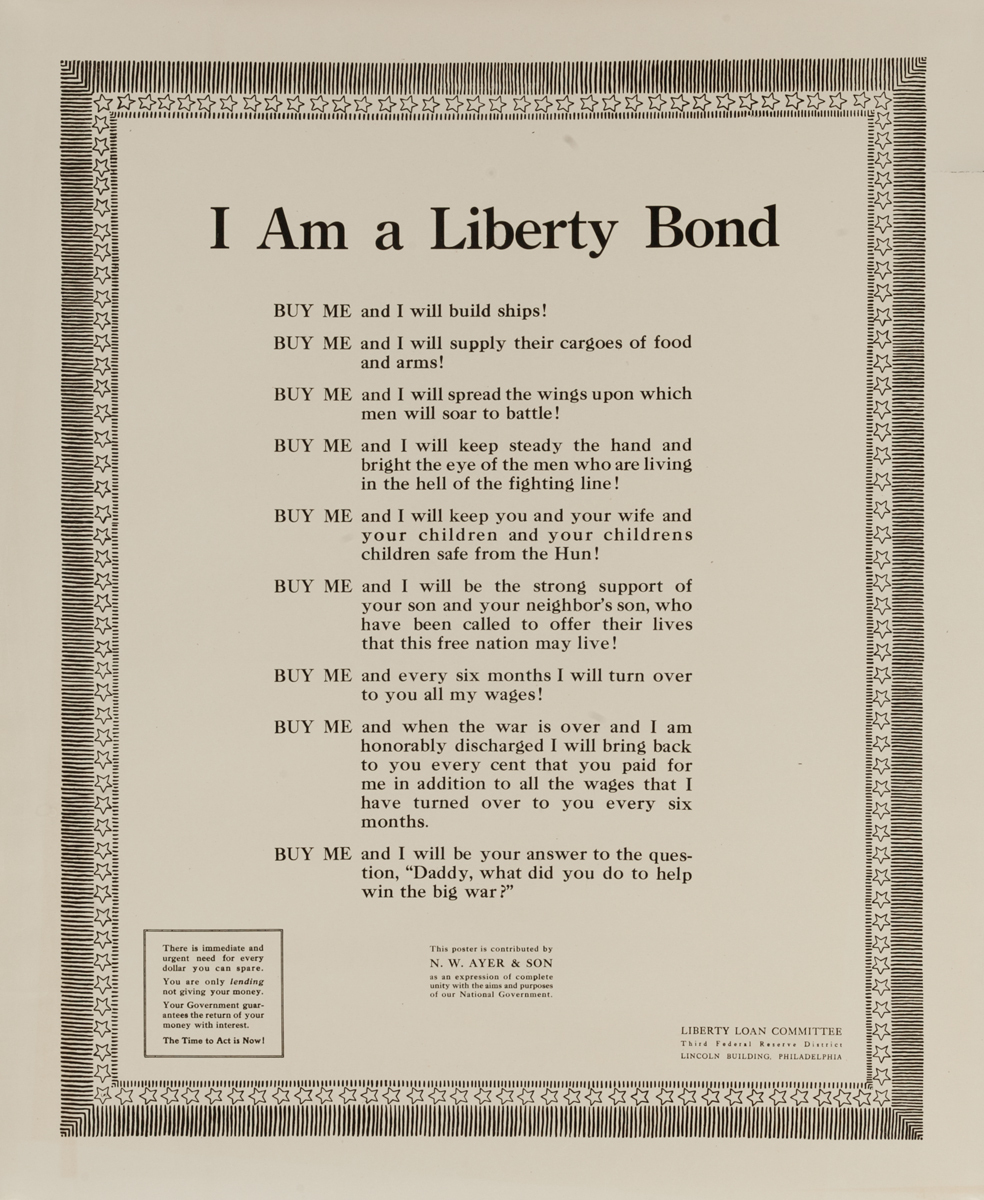I Am a Liberty Bond, Original American WWI Poster