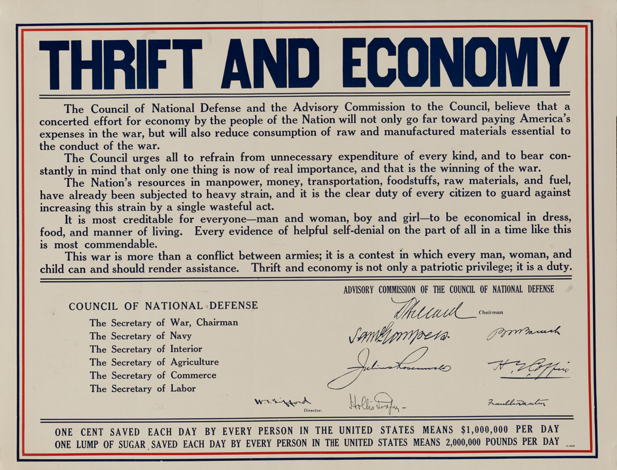 Thrift and Ecomony,  Original American WWI Poster