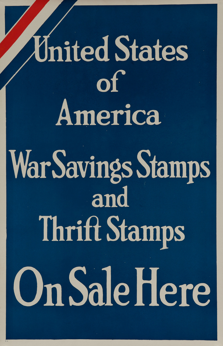 United States of America, War Savings Stamps and Thrift Stamps On Sale Here, Original American WWI Poster