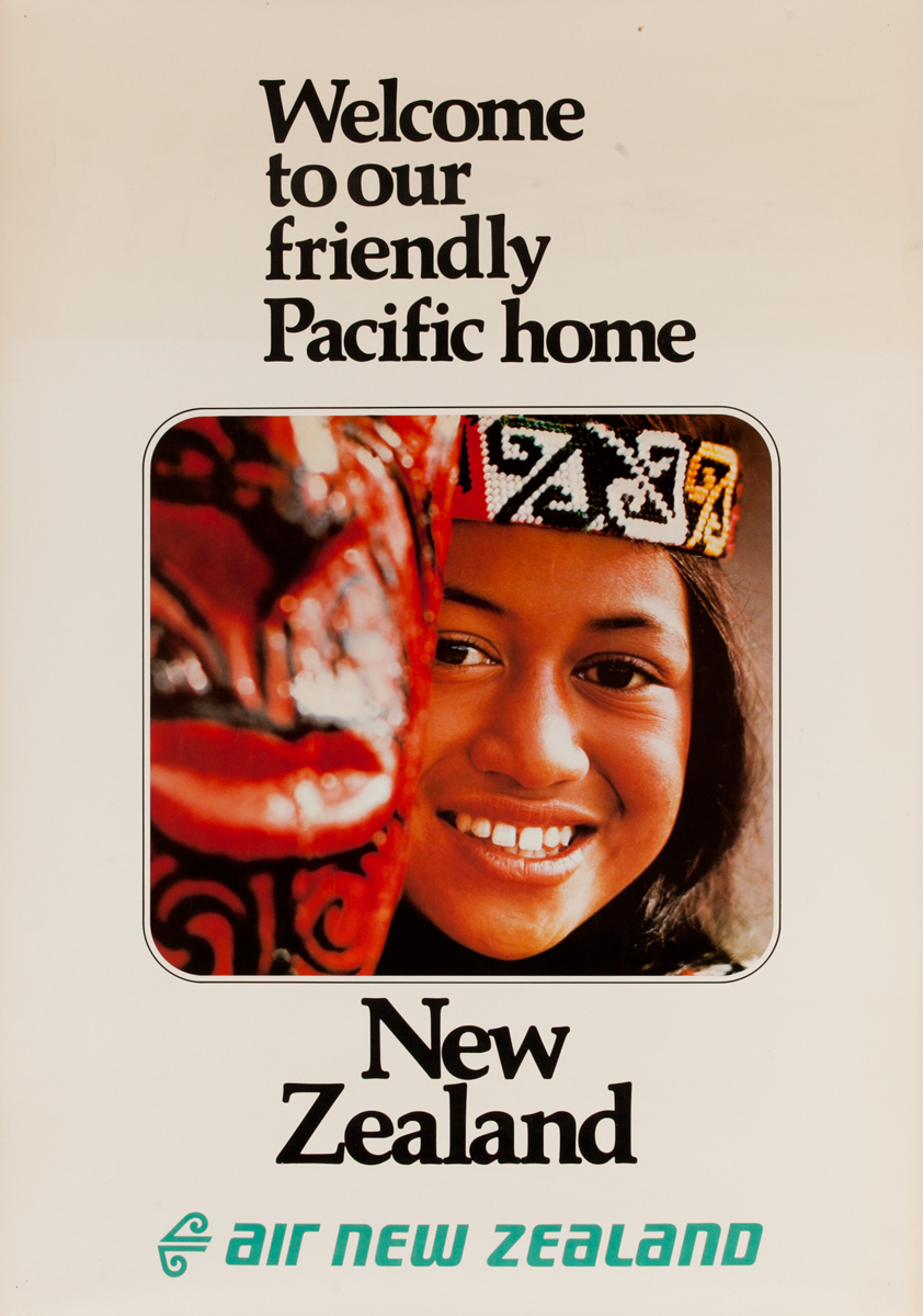 Welcome to our friendly Pacific Home, New Zealand, Original Air New Zealand Travel Poster