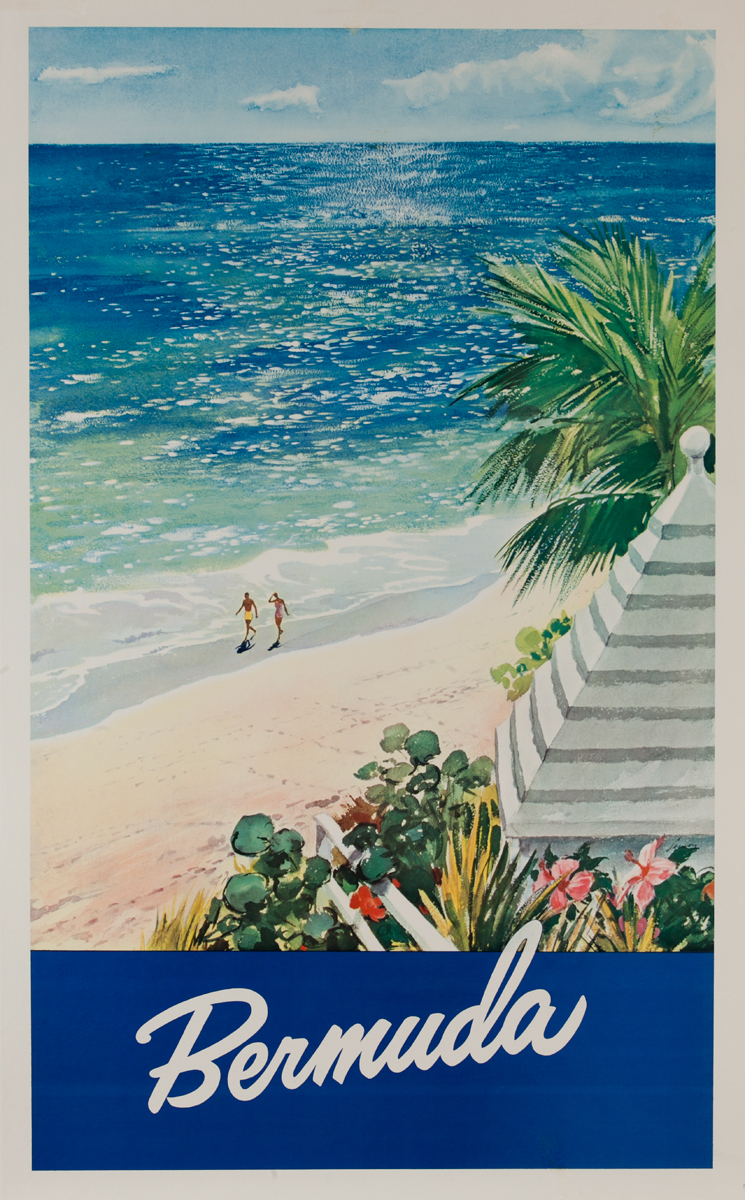 Bermuda Original Travel Poster, Couple on Beach