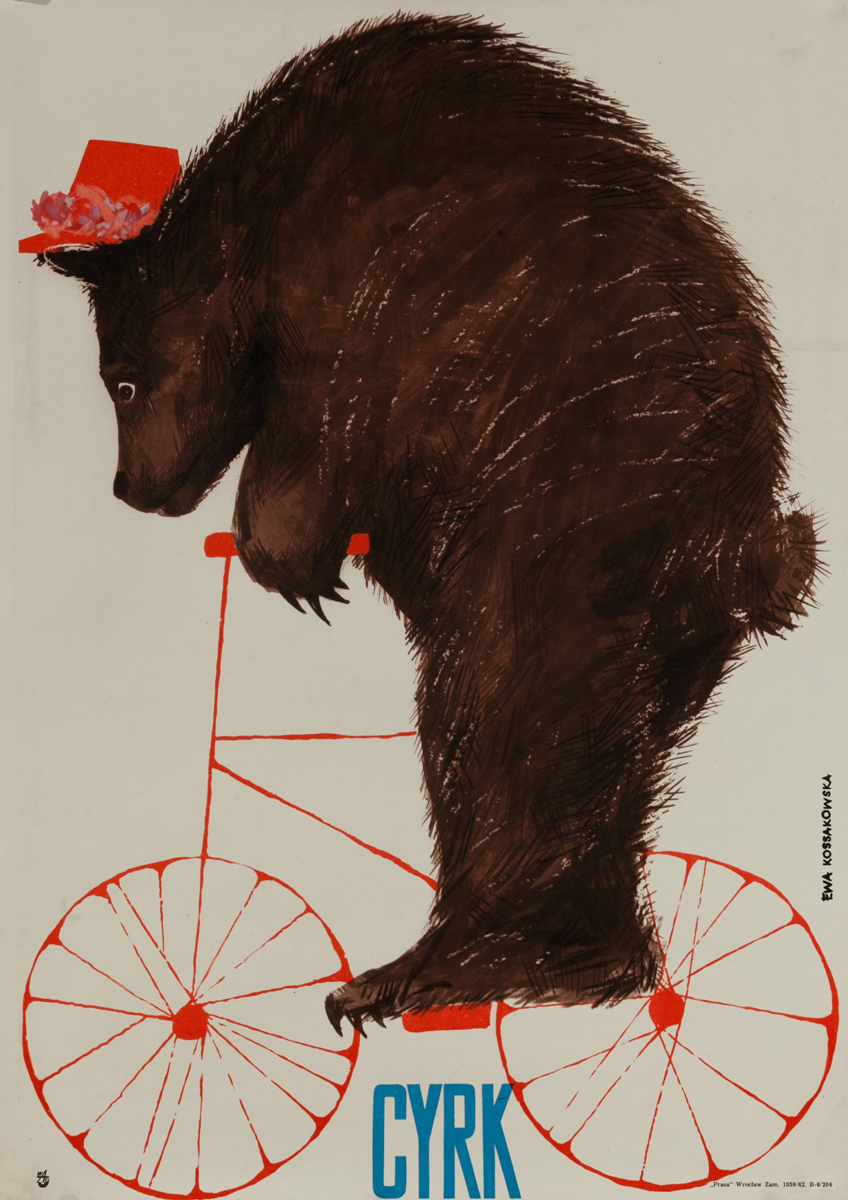 Cyrk Original Polish Circus Poster, Bear on Bicycle