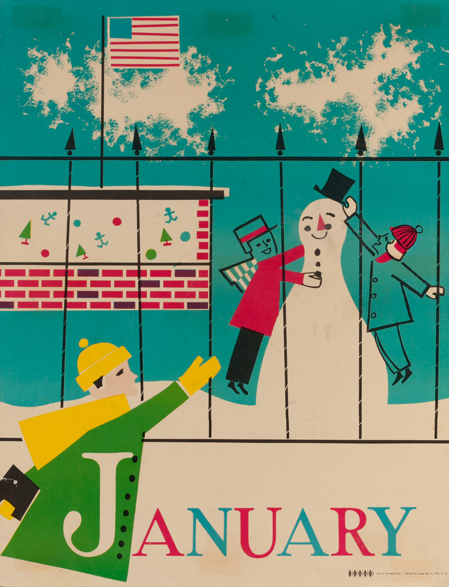 January Snowman, Color Print Holiday Poster Series, School Print