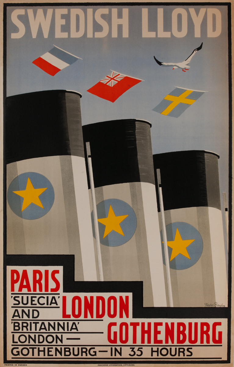 Swedish Lloyd, Paris, London, Gothenburg Cruise Line Poster