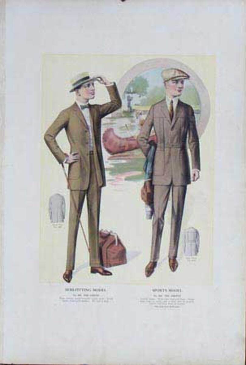 Men's Clothes sample book print suits with canoe
