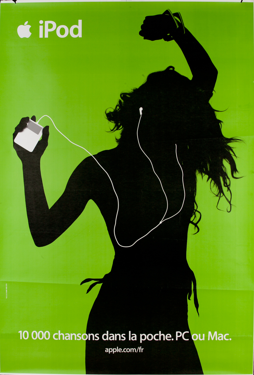 iPod French Apple Advertising Poster Green,10,000 Chansons dans la Poche