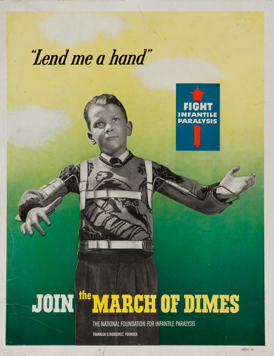 Join the March of Dimes, Lend Me a Hand, Fight Infantile Paralysis Polio Poster