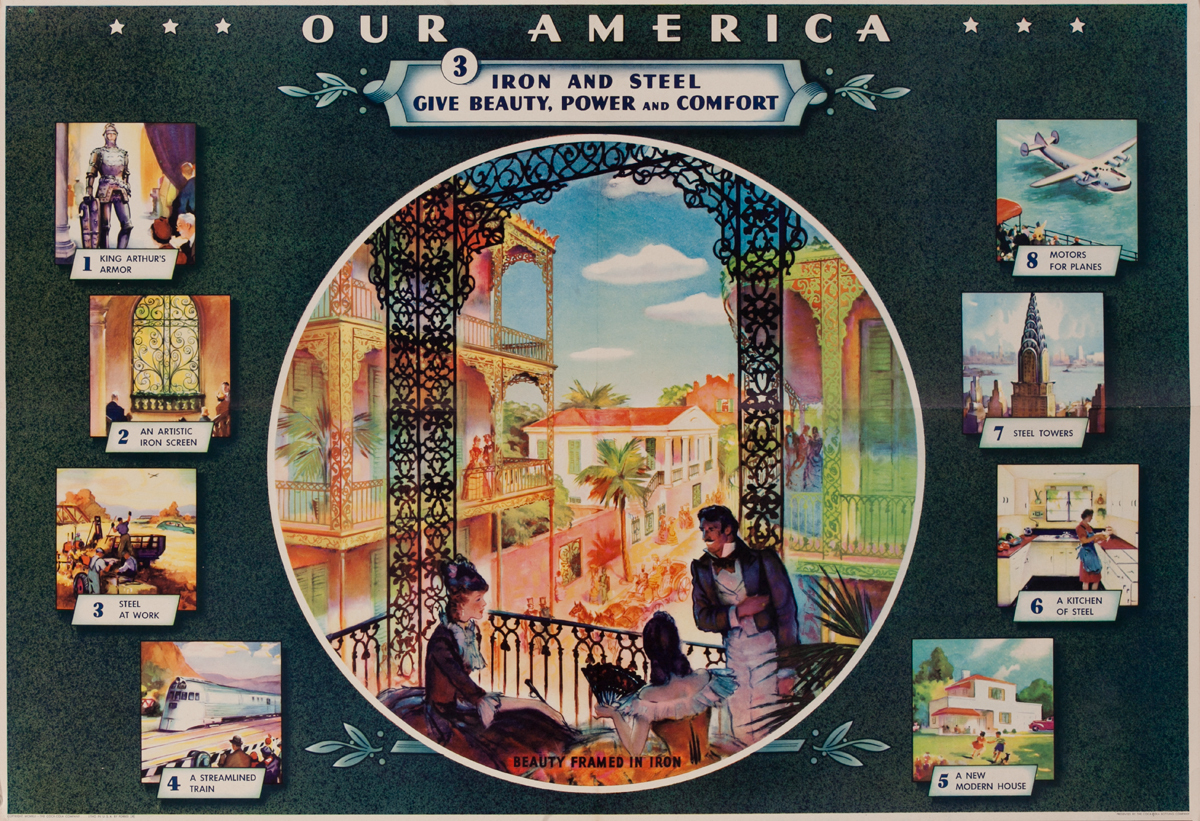 Our America Original Coke (Coca Cola) Educational Poster, Iron and Steel Give Beauty, Power and Comfort