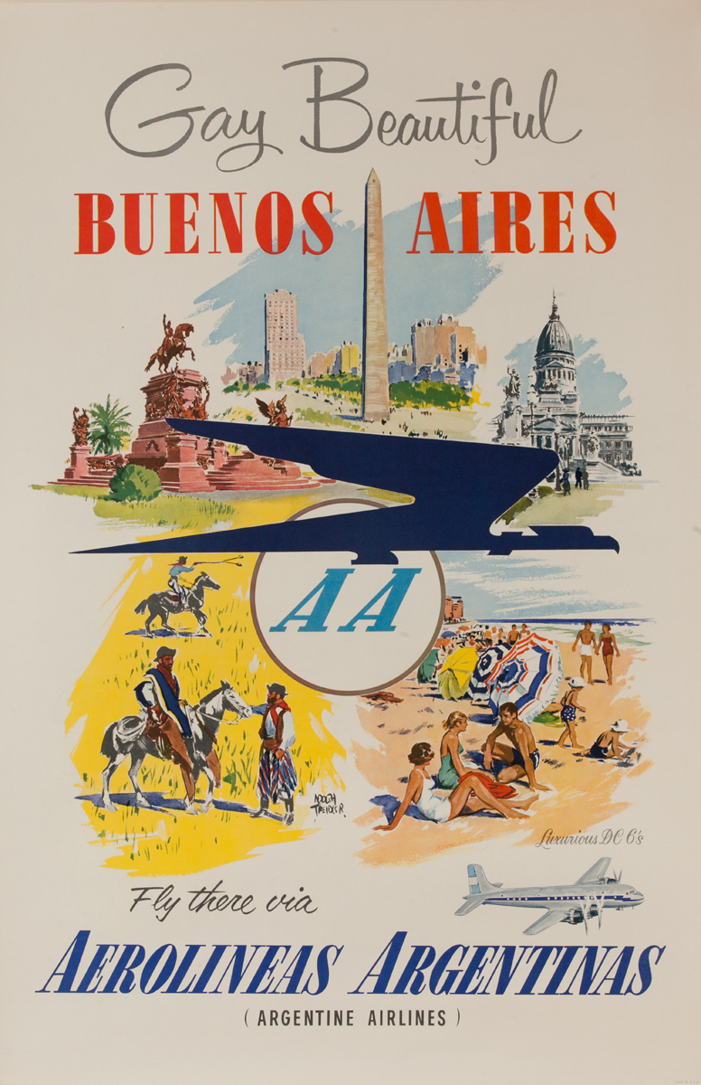 Gay Beautiful Buenos Aires Aerolineas Argentinas Travel Poster
