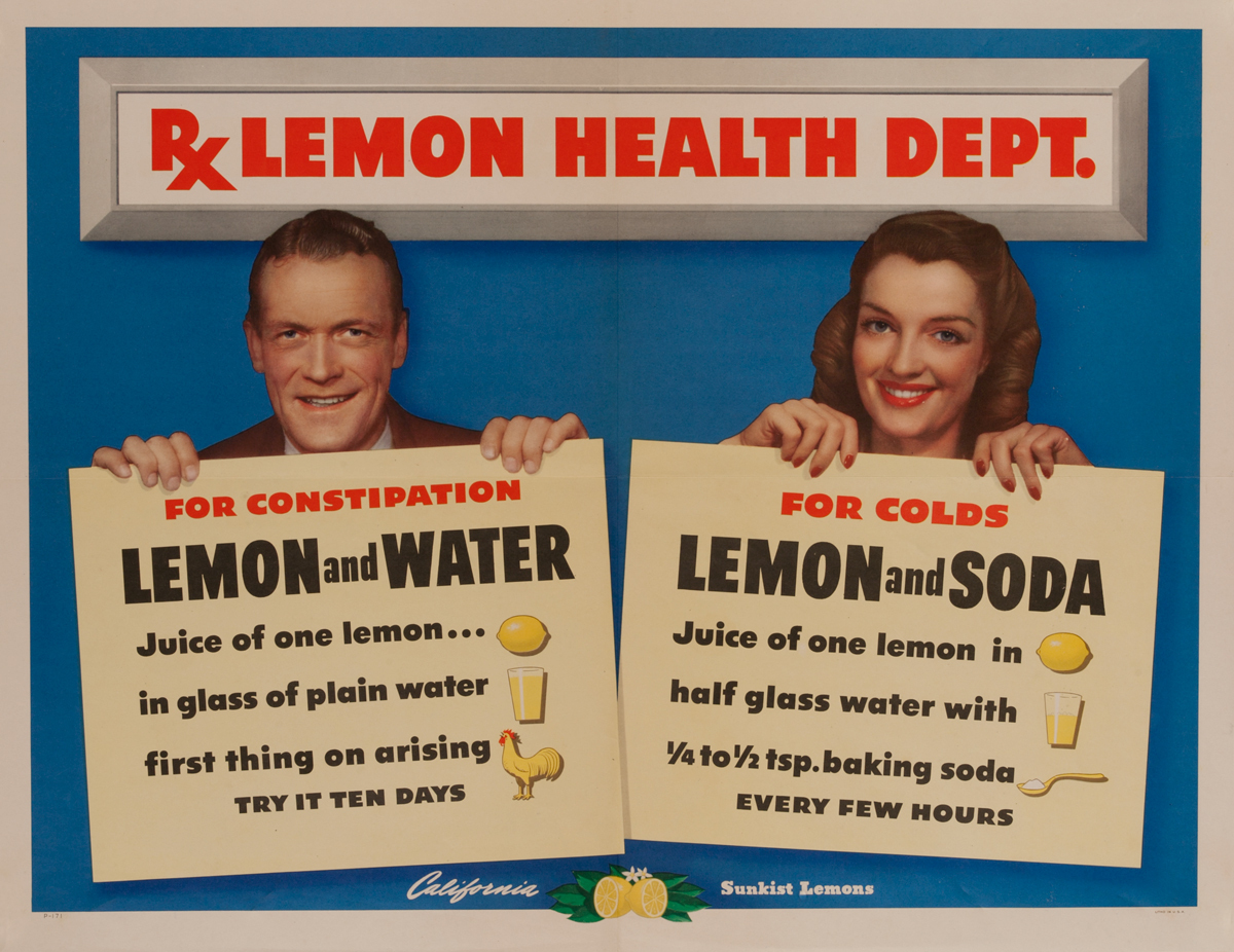 RX Lemon Health Dept, California Sunkist Lemons Poster