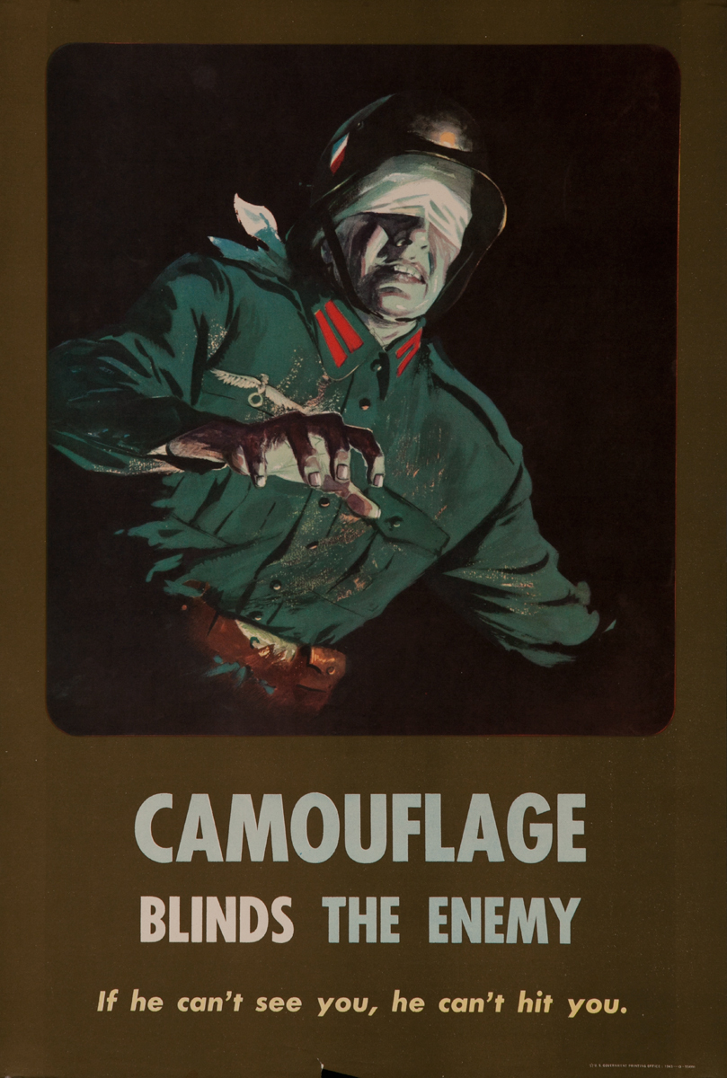 Camouflage Blinds the Enemy, Blindfolded German Soldier, WWII Training Poster