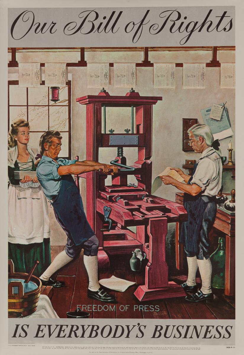 Our Bill of Rights is Everybody's Business, Original Citizenship Poster, Freedom of Press 1959