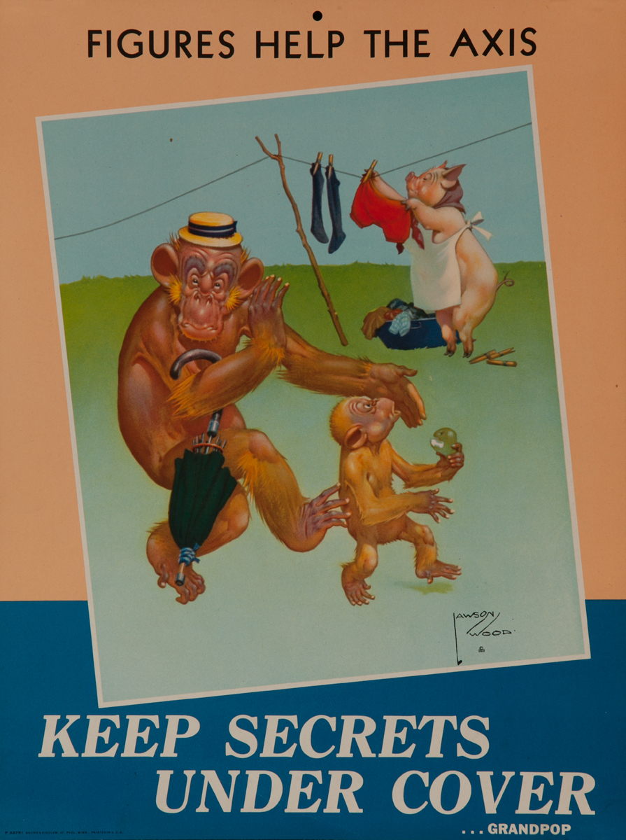 Figures Help the Axis, Keep Secrets Under Cover WWII Poster