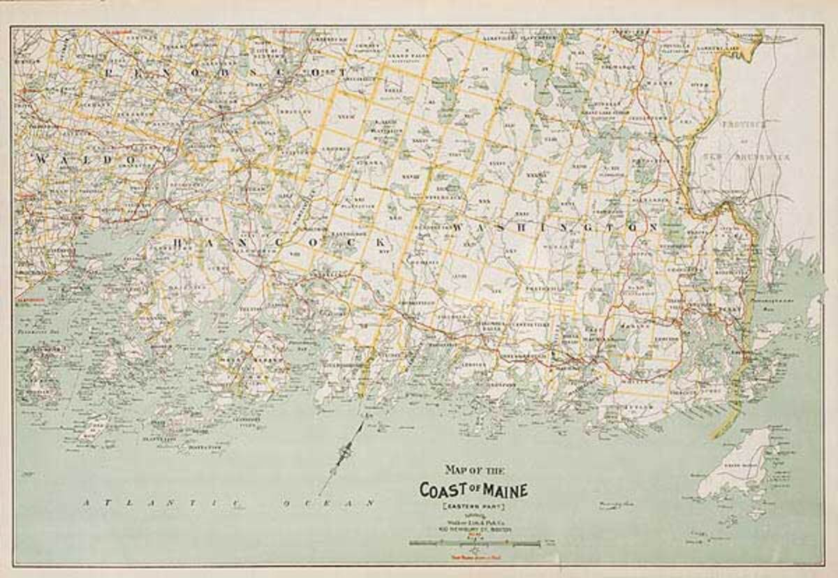 Map of the Coast of Eastern Maine Original Vintage Map
