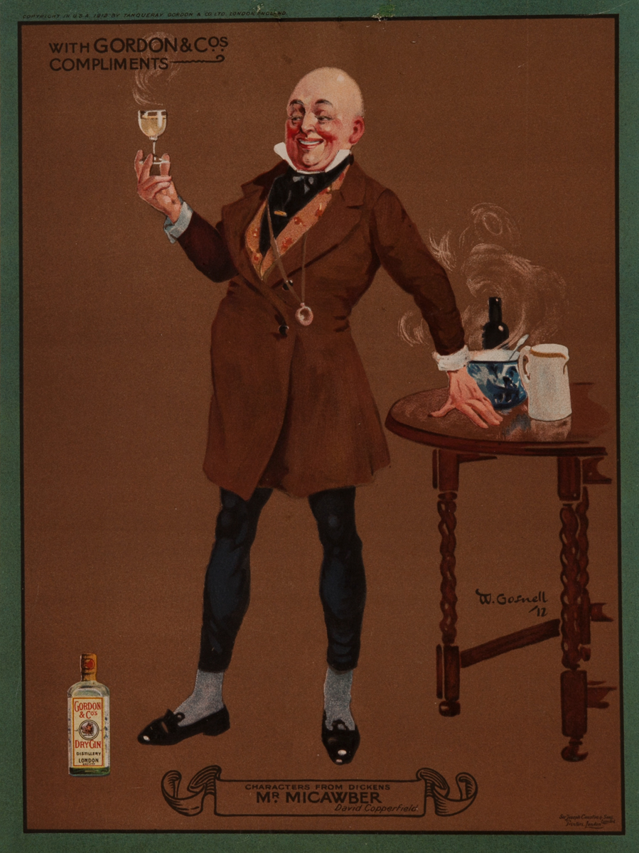 Gordon Gin, Charles Dicken's Character Mr. Micawber, Advertising Poster