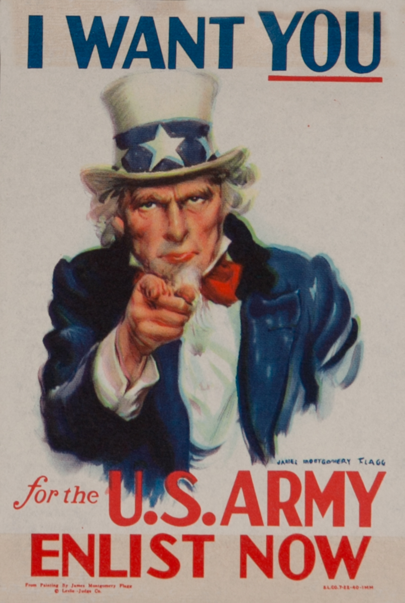 I Want You, for the U.S. Army, Enlist Now, WWII Label