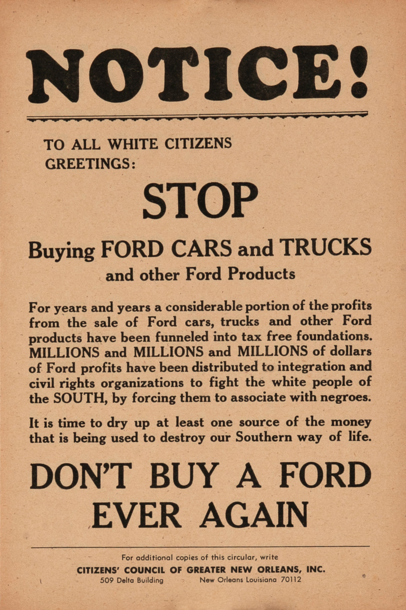 Original Racist Flyer Anti- Ford Motors