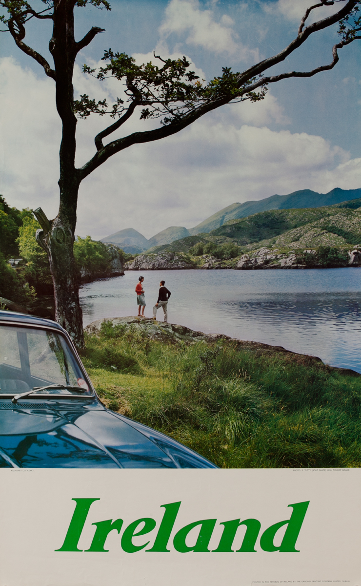 Ireland Travel Poster, couple by the side of a lake