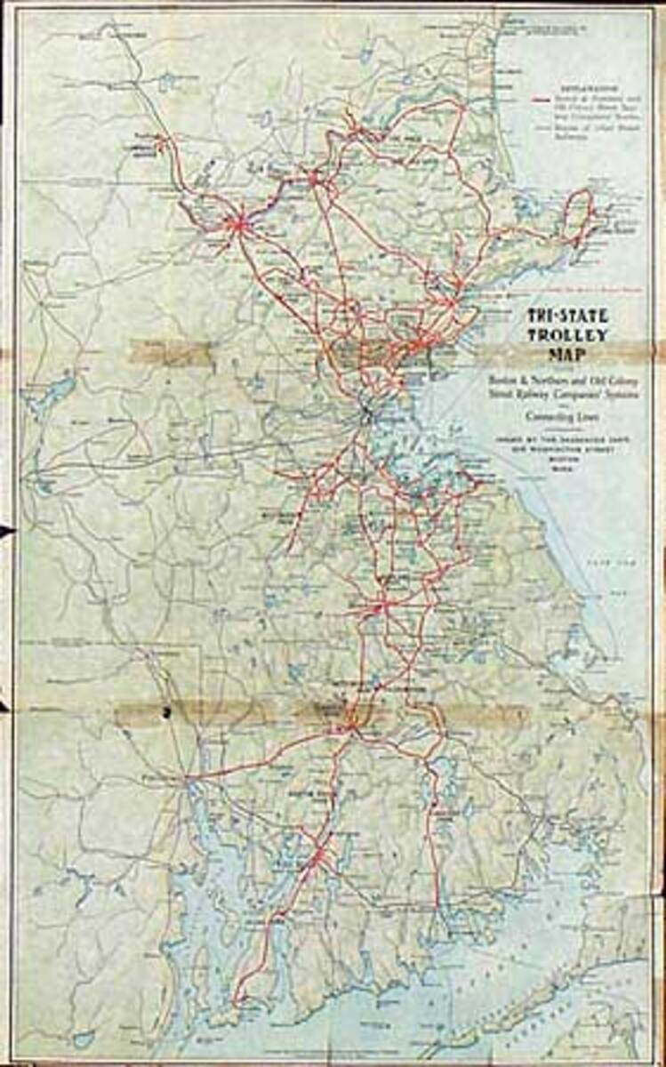 Tri State Trolly Map Original Railway Map Boston trolley System