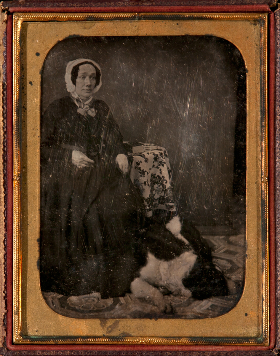 1/2 Plate Daguerreotype Woman with HUGE Dog