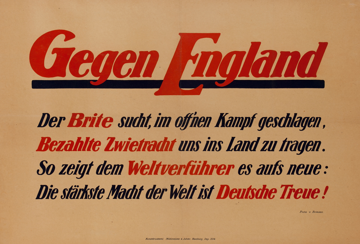 Gegen England- Against England<br>German World War I Poster