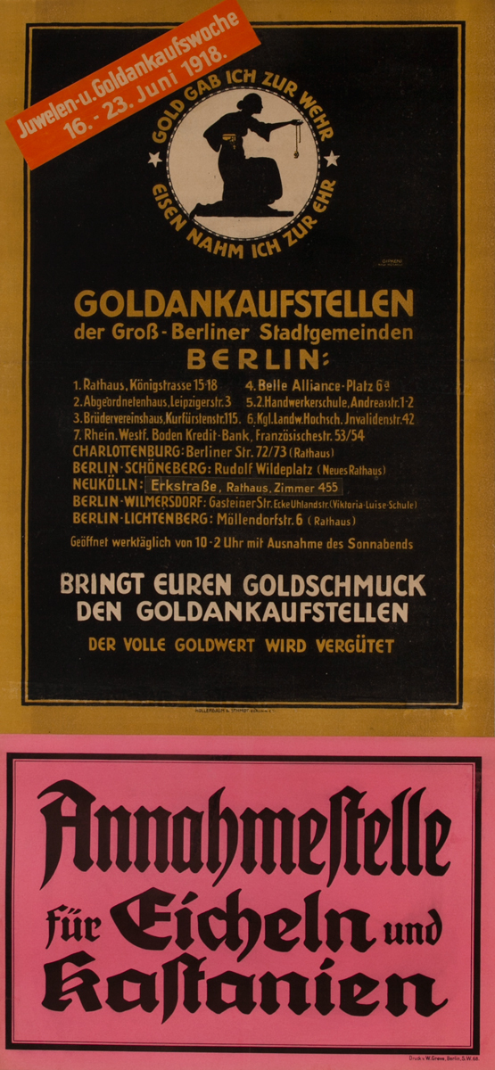 Goldankaufstellen Berlin<br>German World War I Poster