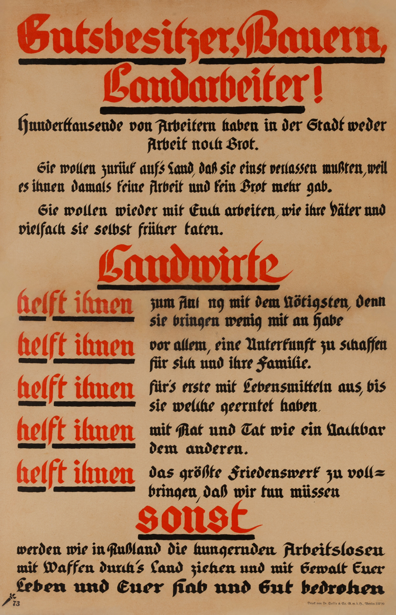 Gutsbesitzer, Bauern, Landarbeiter!<br>German World War I Poster