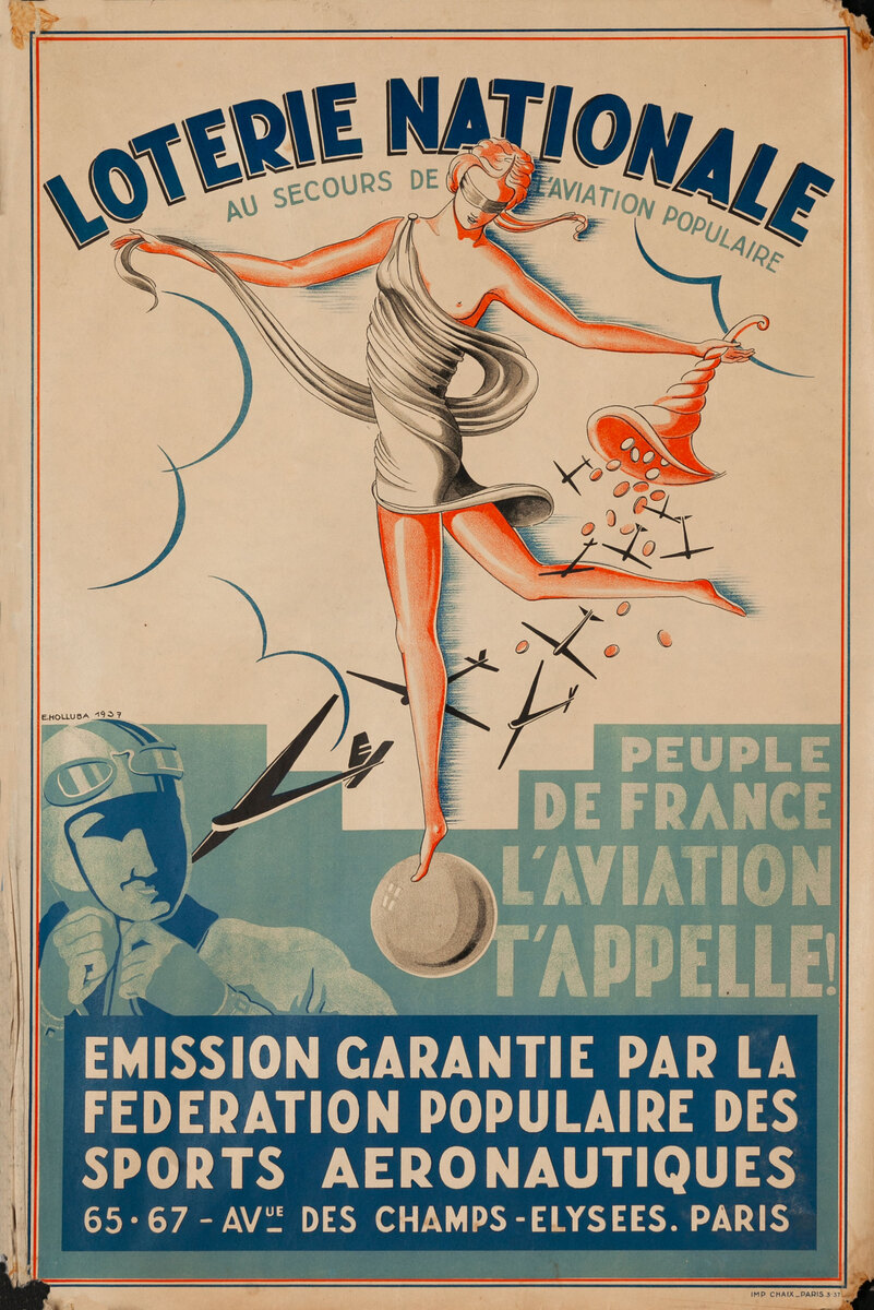 French Loterie Nationale Original Vintage Poster Aviaton