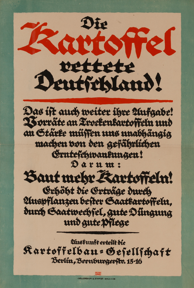 Die Kartoffel rettete Deutschland!<br>German World War I Poster
