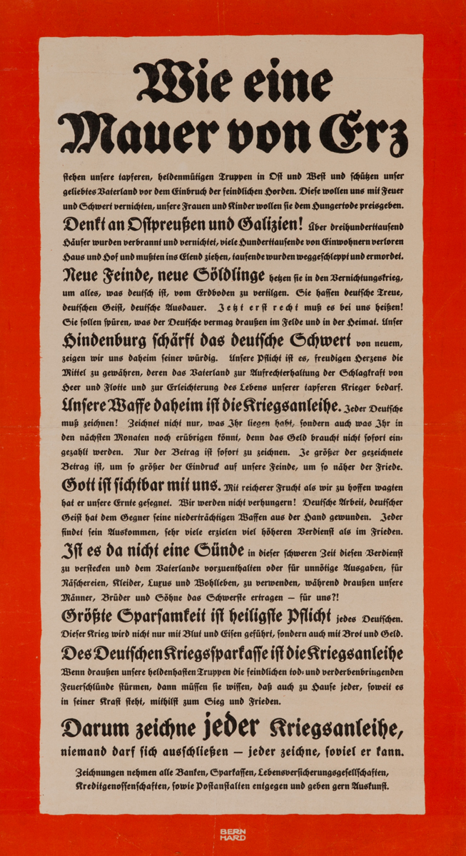 Wie eine Mauer Von Erz<br>German World War I Poster