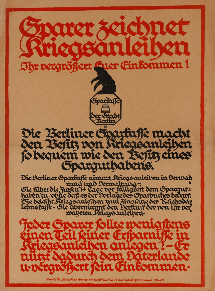 Sparer zeichnet Kriegsanleihen<br>German World War I Poster