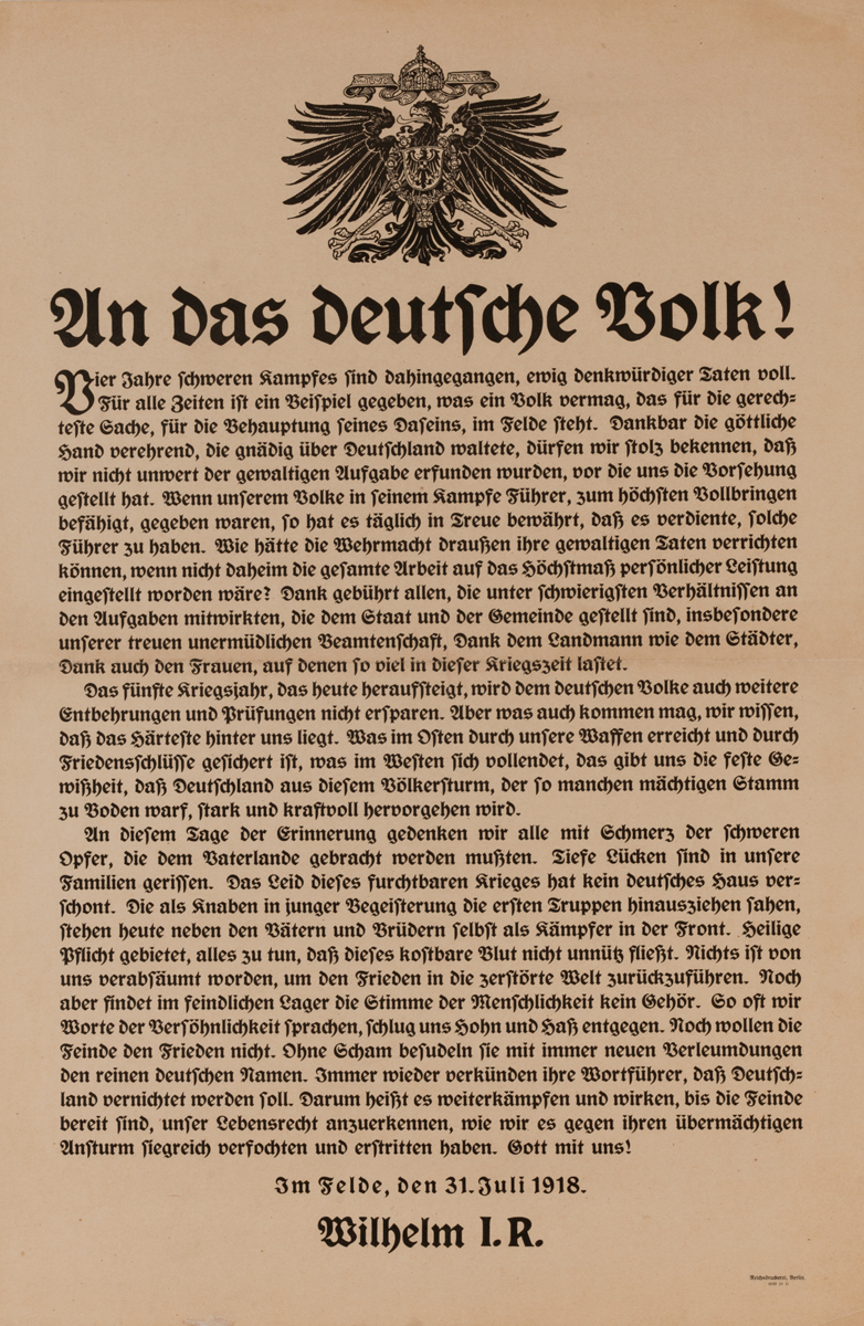 das Deutsch Volk<br>German World War I Poster