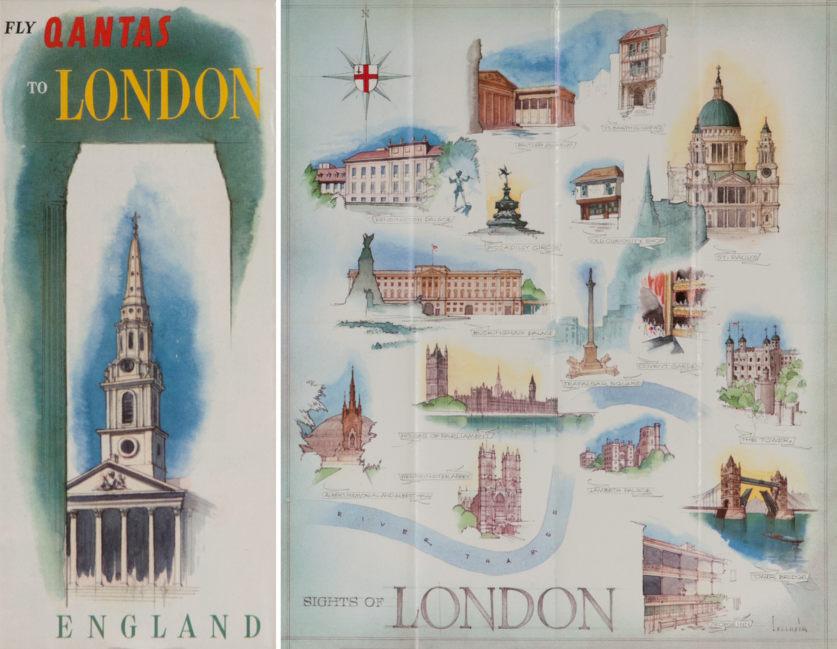 Fly Qantas to London England<br>Qantas Travel Brochure