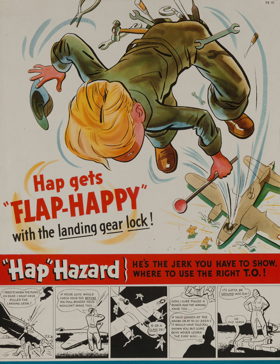 Hap-gets Flap Happy with the landing gear lock<br>WWII Flight Training Poster