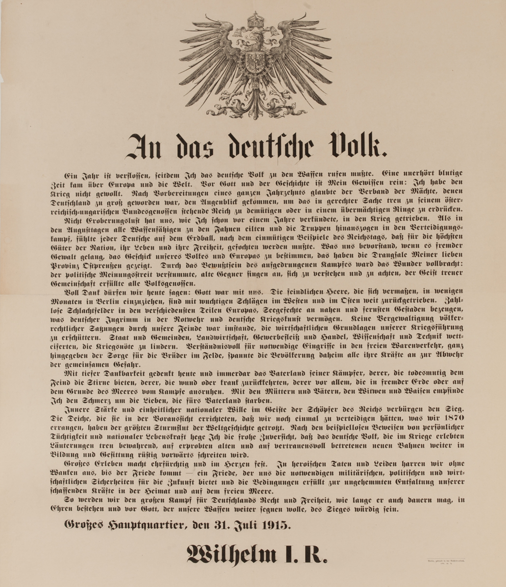 An Das Deutsch Volk<br>German WWI Poster