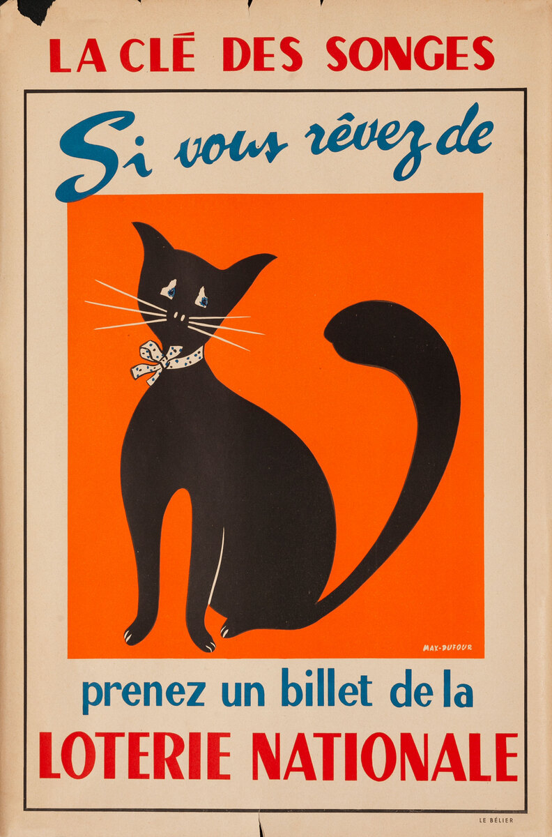 If You Dream Original French Loterie Poster Cat