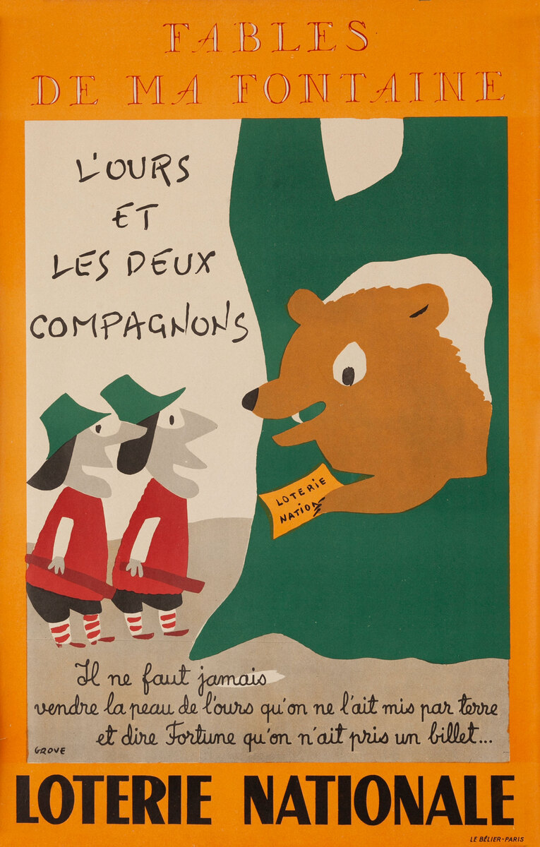 L'Ours Et Les Deux Compagnons The Bear and His Two Comanions Original French Loterie Poster