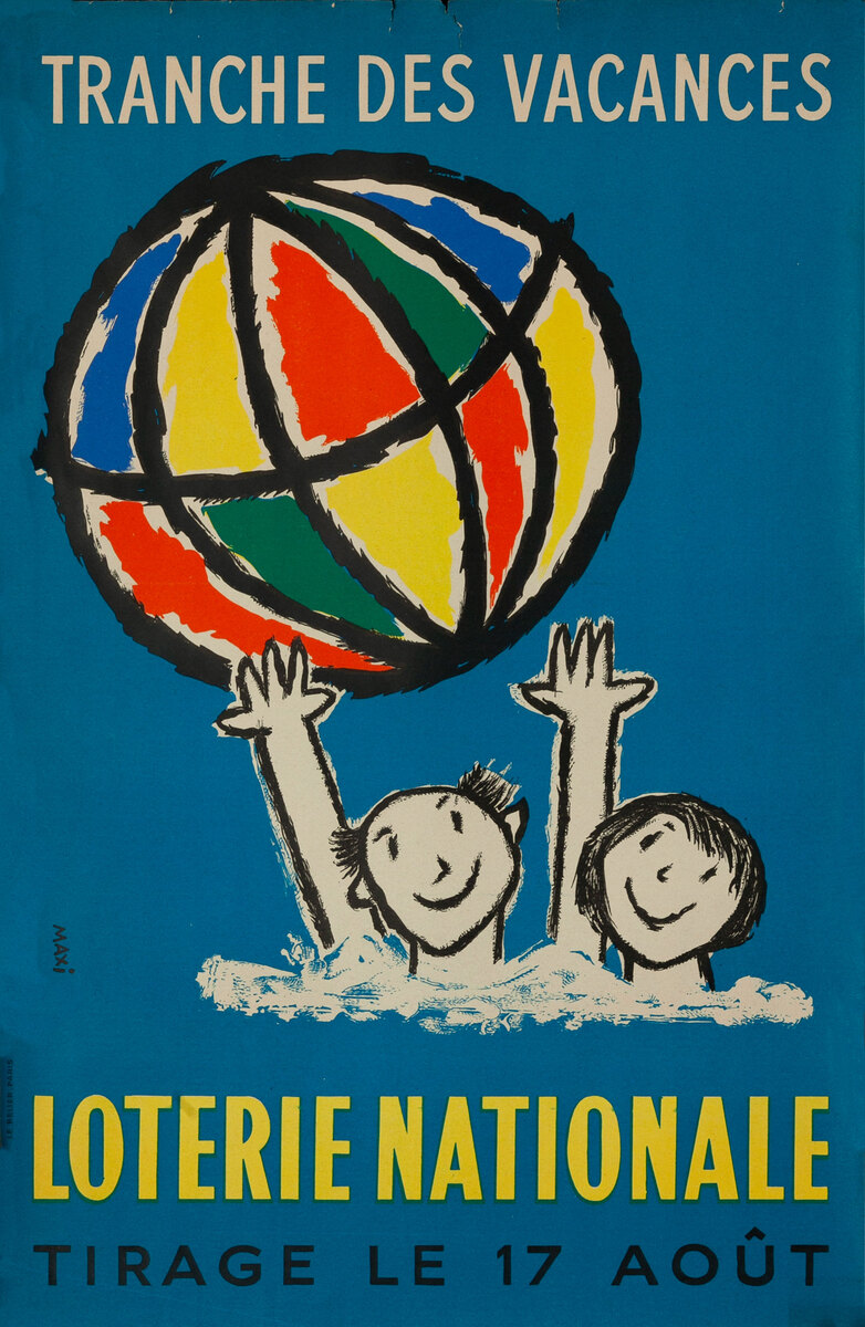 Tranch Des Vacances Beach Ball Original French Loterie Poster