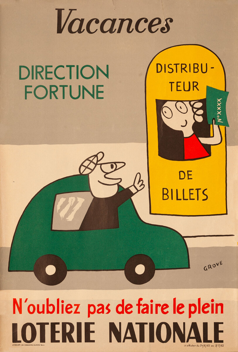 Vacances Direction Fortune Original French Loterie Poster