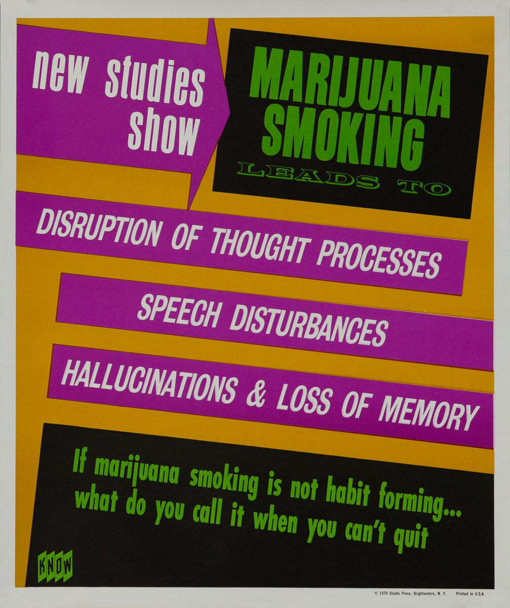 KNOW Marijuana Smoking Leads to Disruption of Thought Process, Speech Disturbances, Hallucinations & Loss of Memory Anti-drug Abuse Poster